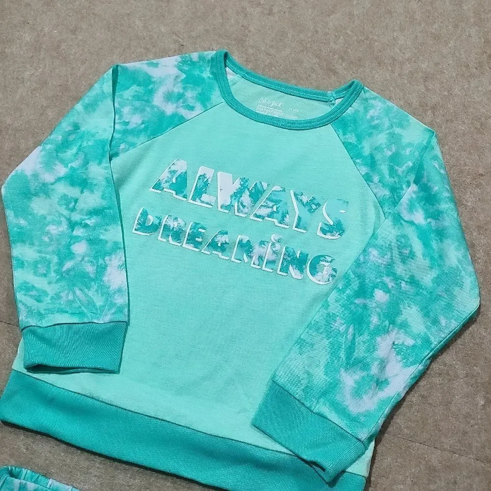 Cat & Jack Teal Tie-Dye Kids Pajama Set -B
